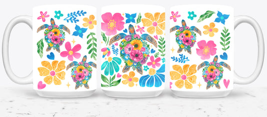 Boho Floral Sea Turtle-10660 - mugs