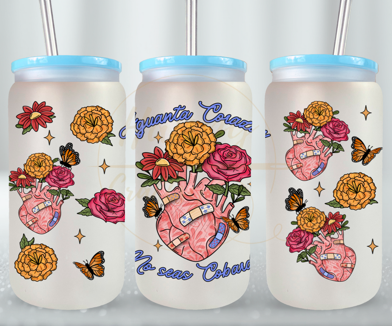 Aguanta Corazon-504 Glass Can - 504-16OZ-Blue