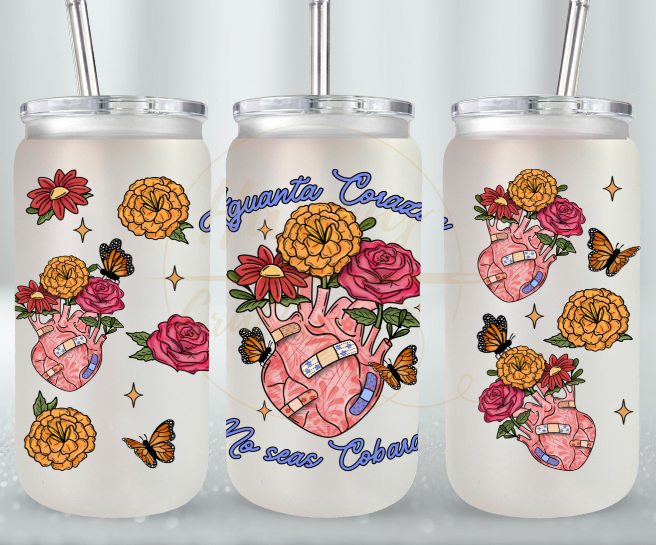 Aguanta Corazon-504 Glass Can - 504-16OZ-White
