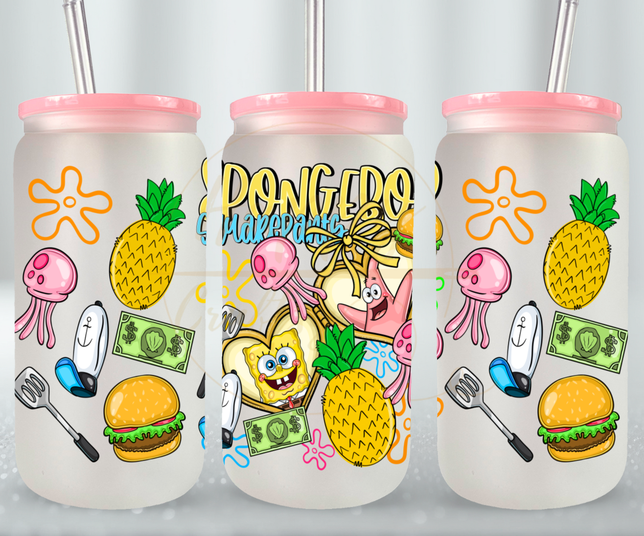Undersea Fun Vibes-557 Glass Can - 557-16OZ-Pink