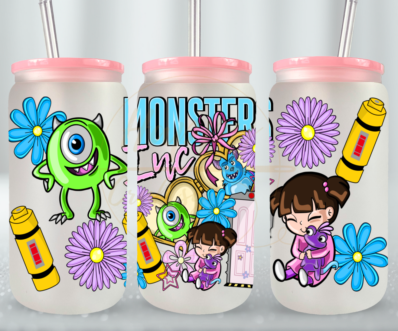 Colorful Monster Crew-543 Glass Can - 543-16OZ-Pink