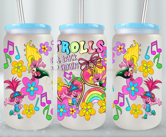 Colorful Flower Party Crew-539 Glass Can - 539-16OZ-Blue