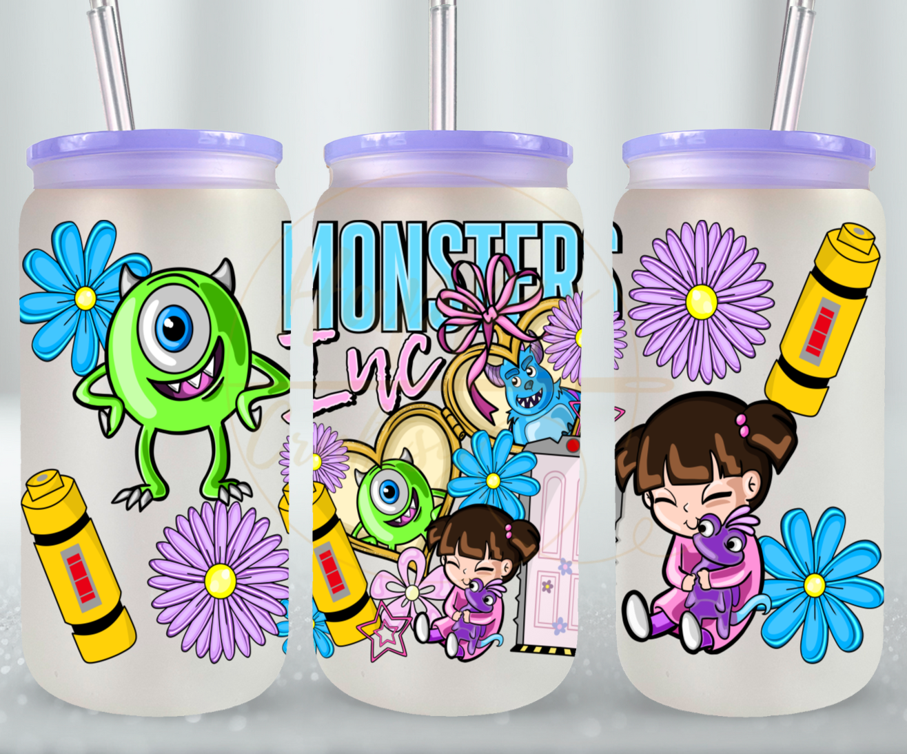 Colorful Monster Crew-543 Glass Can - 543-16OZ-Purple
