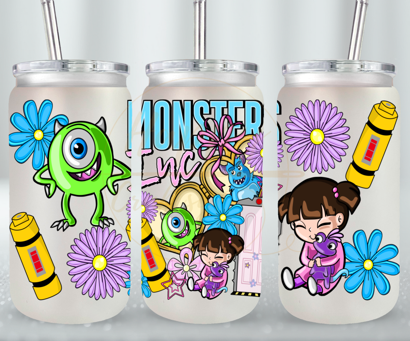 Colorful Monster Crew-543 Glass Can - 543-16OZ-White