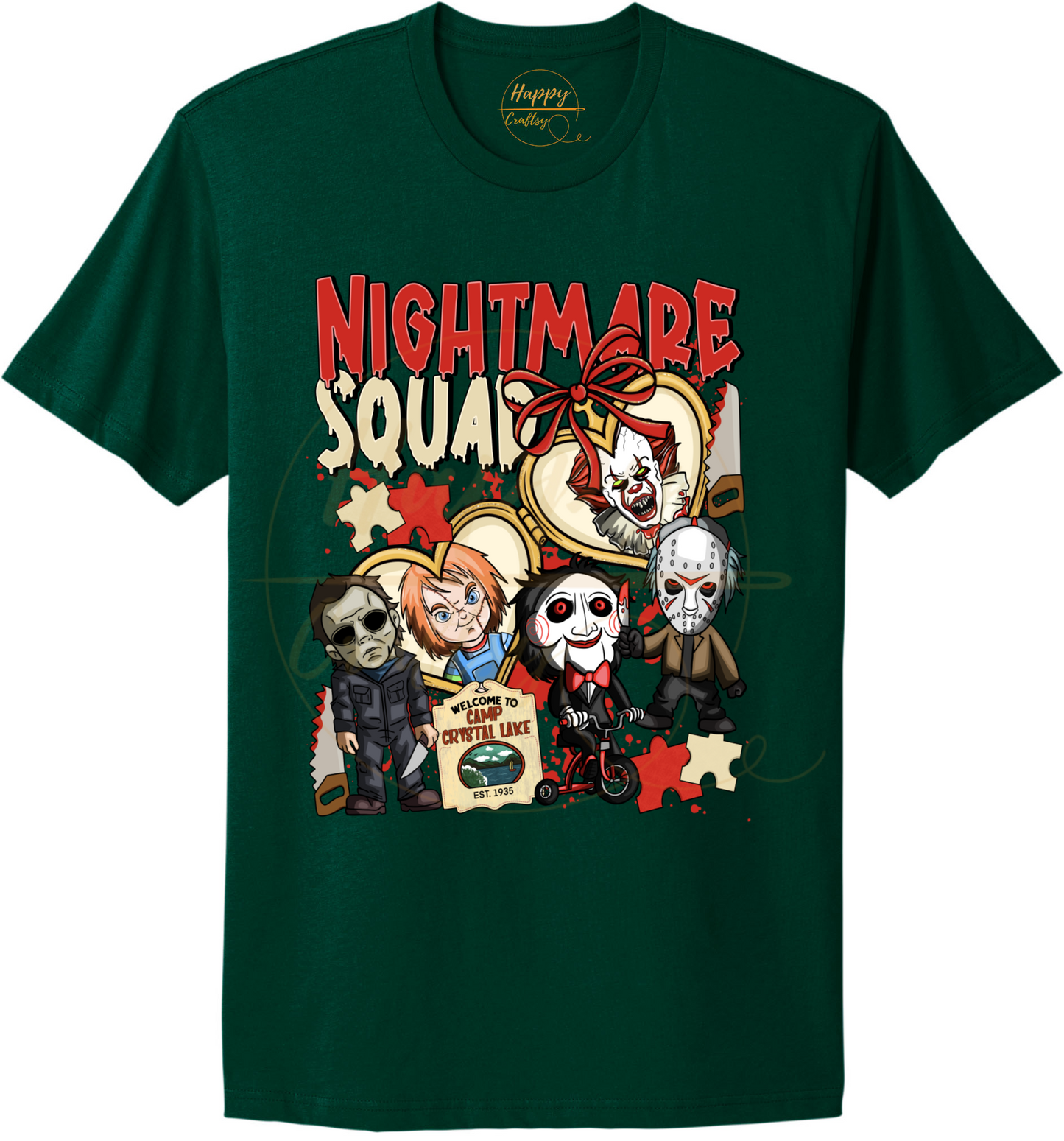 Playful Scare Squad-547 T-shirt - 547-S-Forest Green, 547-M-Forest Green, 547-L-Forest Green, 547-XL-Forest Green, 547-2XL-Forest Green, 547-3XL-Forest Green
