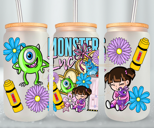 Colorful Monster Crew-543 Glass Can - 543-16OZ-Bamboo Lids
