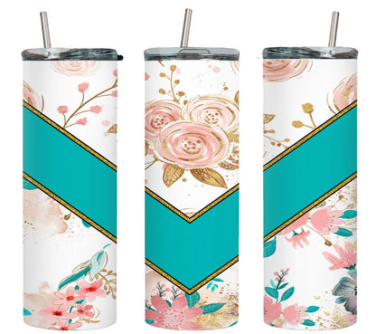 Teal Vee Roses - tumbler