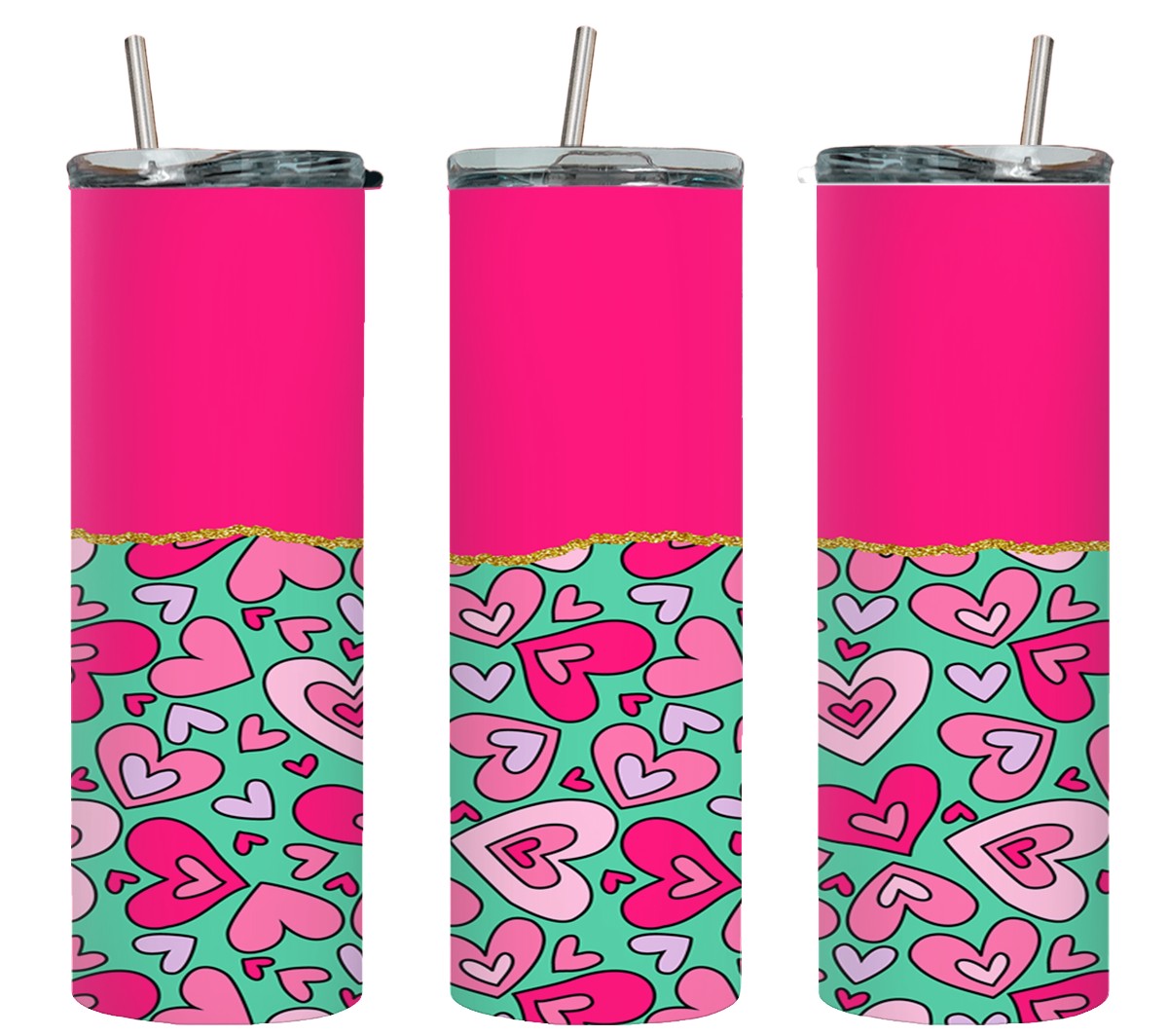 Pink Hearts Teal-10596 - tumbler