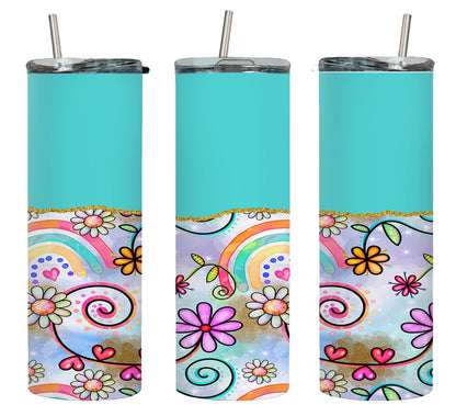 Flower Rainbow Blue-10575 - tumbler