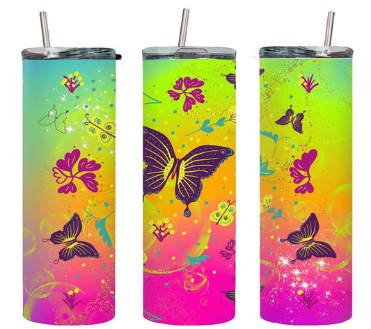 Rainbow Butterfly Neon - tumbler