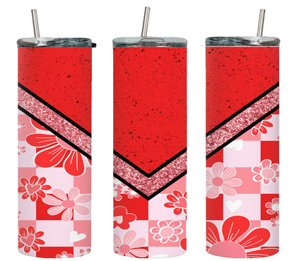Retro Red Vee Flower - tumbler