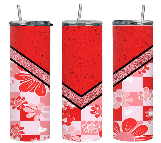 Retro Red Vee Flower - tumbler
