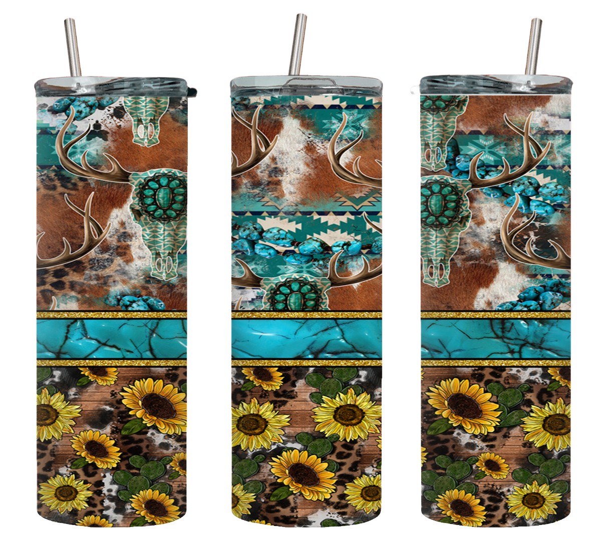 Turq Stripe Sun Flowers - tumbler