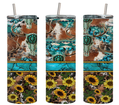 Turq Stripe Sun Flowers - tumbler