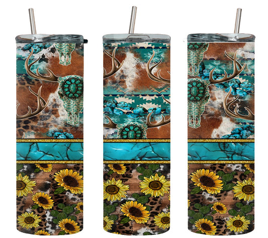 Turq Stripe Sun Flowers - tumbler