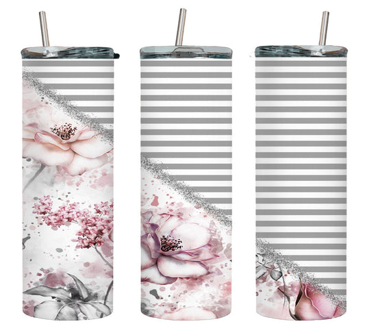 Pink Grey Flower - tumbler