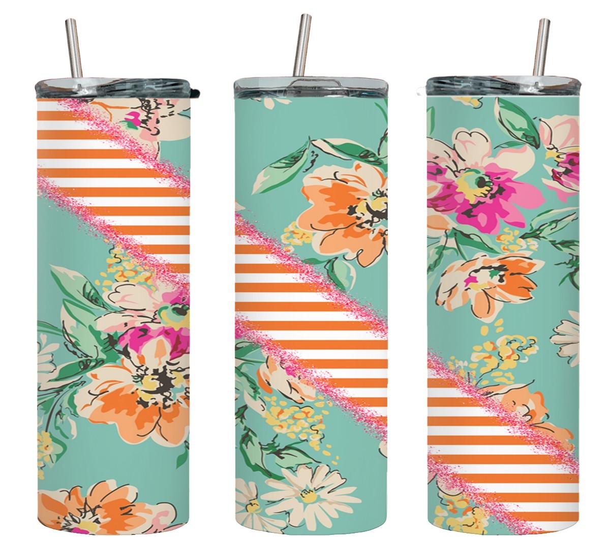 Vintage Flower Orange Stripe-10621 - tumbler