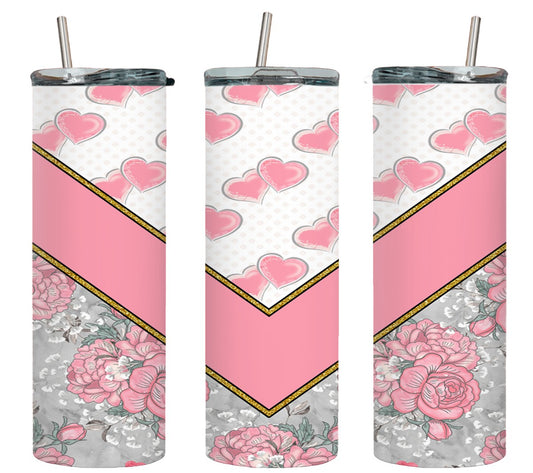 Pink Vee Flower - tumbler