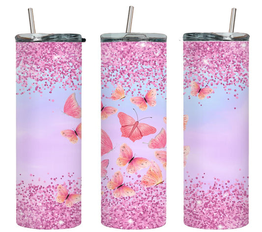Butterfly Glitter Pink - tumbler