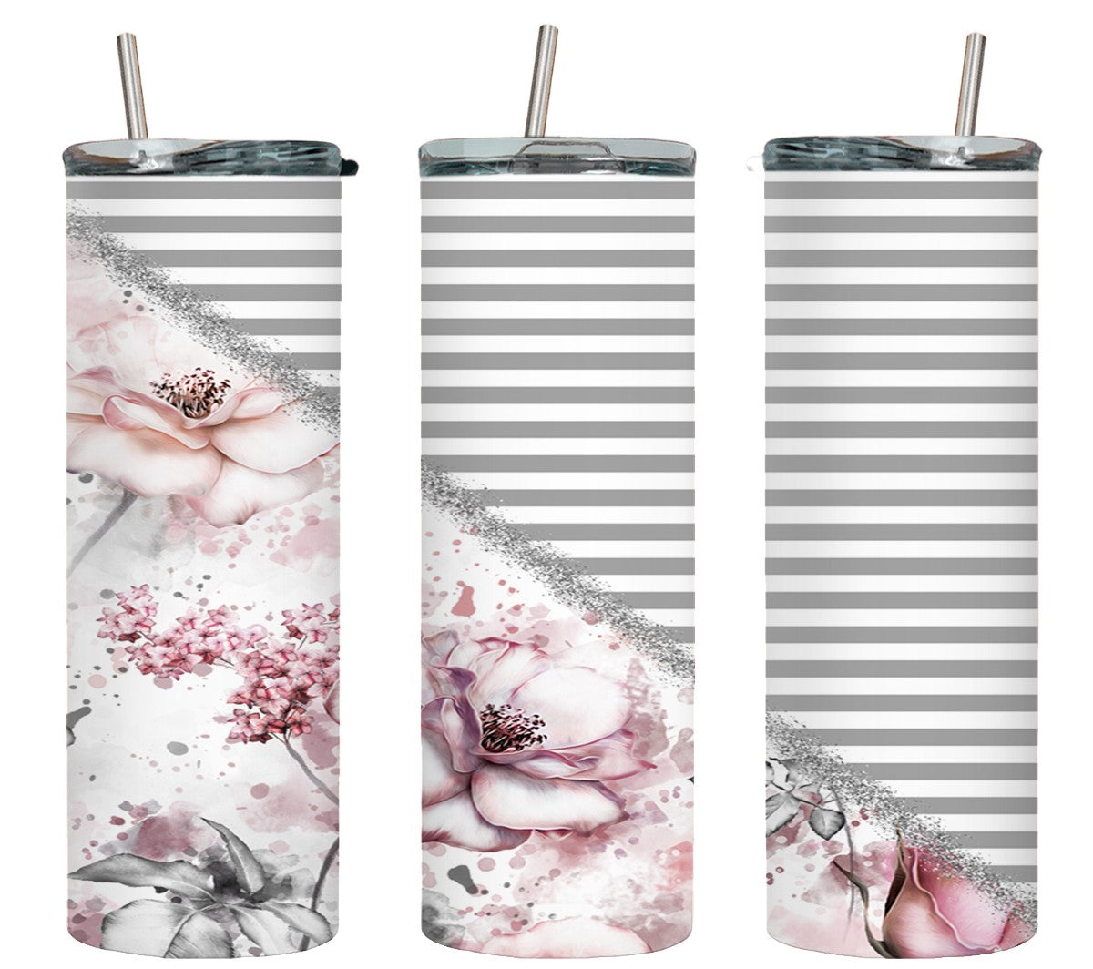 Pink Grey Flower-10595 - tumbler