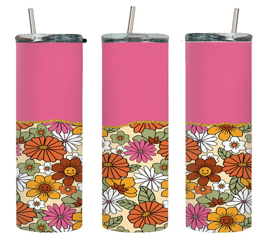 Rerto Pink Flowers - tumbler