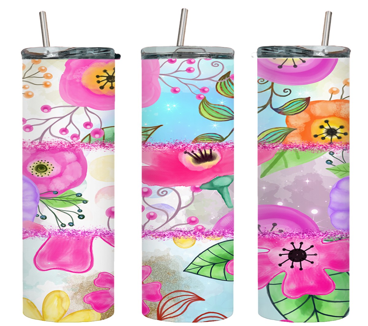 Three Flower Pink-10616 - tumbler