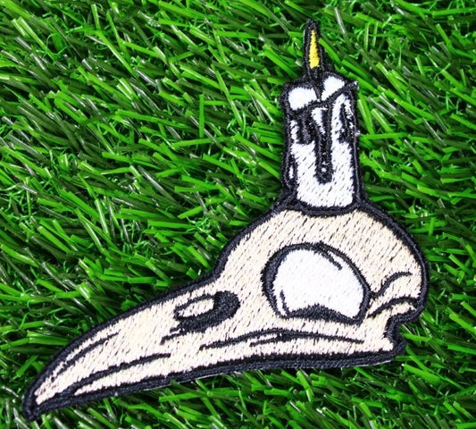 Skull candle bird crow raven resin skull - embroidered patch