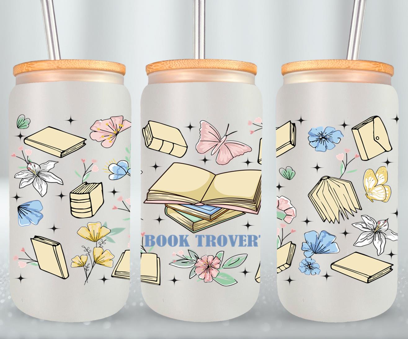 Boho Book Trovert Reading Lover-9967 - glass can