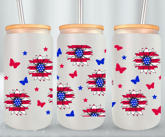 Sunflower USA Flag - glass can