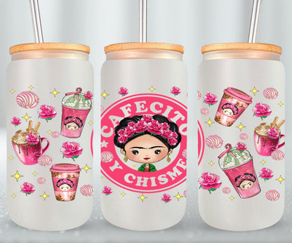 Cafecito y Chisme Mexican Girl-10058 - glass can