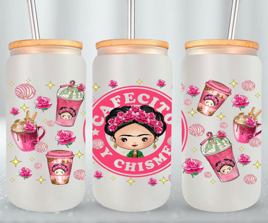 Cafecito y Chisme Mexican Girl-10058 - glass can