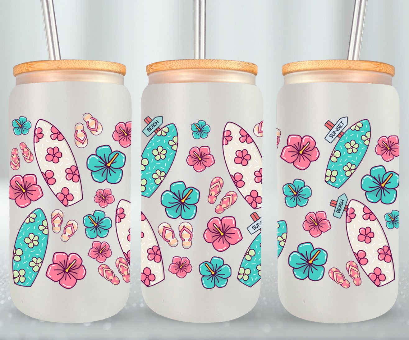 Surfboards Flip Flops Hibiscos-10691 - glass can