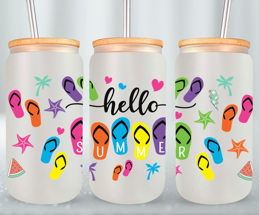 Hello Summer Flip Flops-10641 - glass can