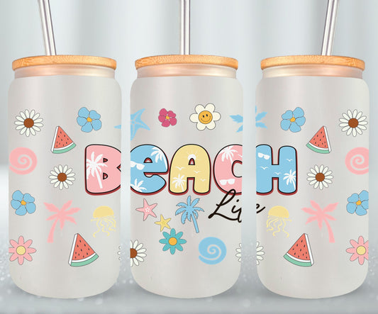 Beach Life Summer Retro-10639 - glass can