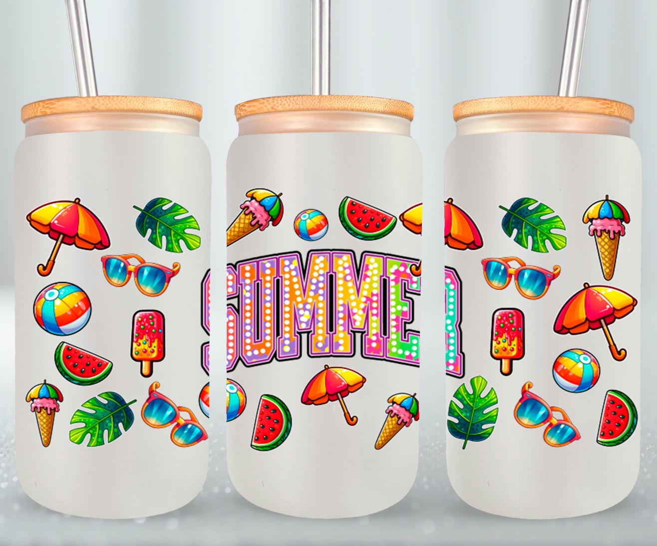 Summer Rainbow Flowers-10671 - glass can