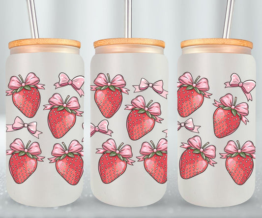 Pink Bow - glass can