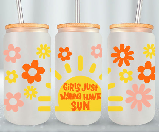 Girls Just Wanna Have Sun Floral-10684 - glass can