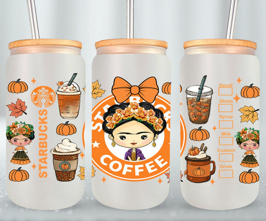 Autumn Mexican Girl - glass can