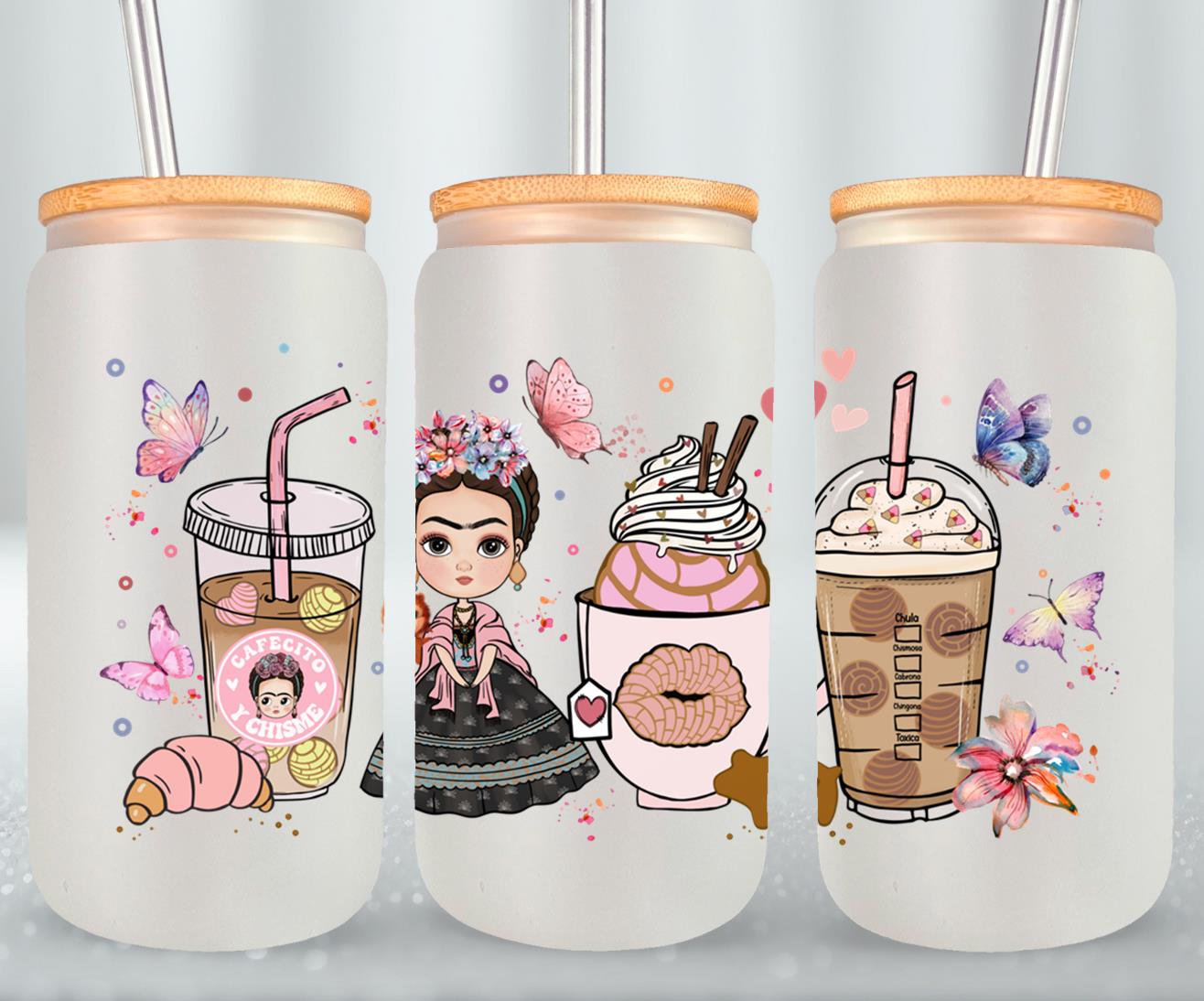 Cafecito y Chisme Mexican Girl-10047 - glass can