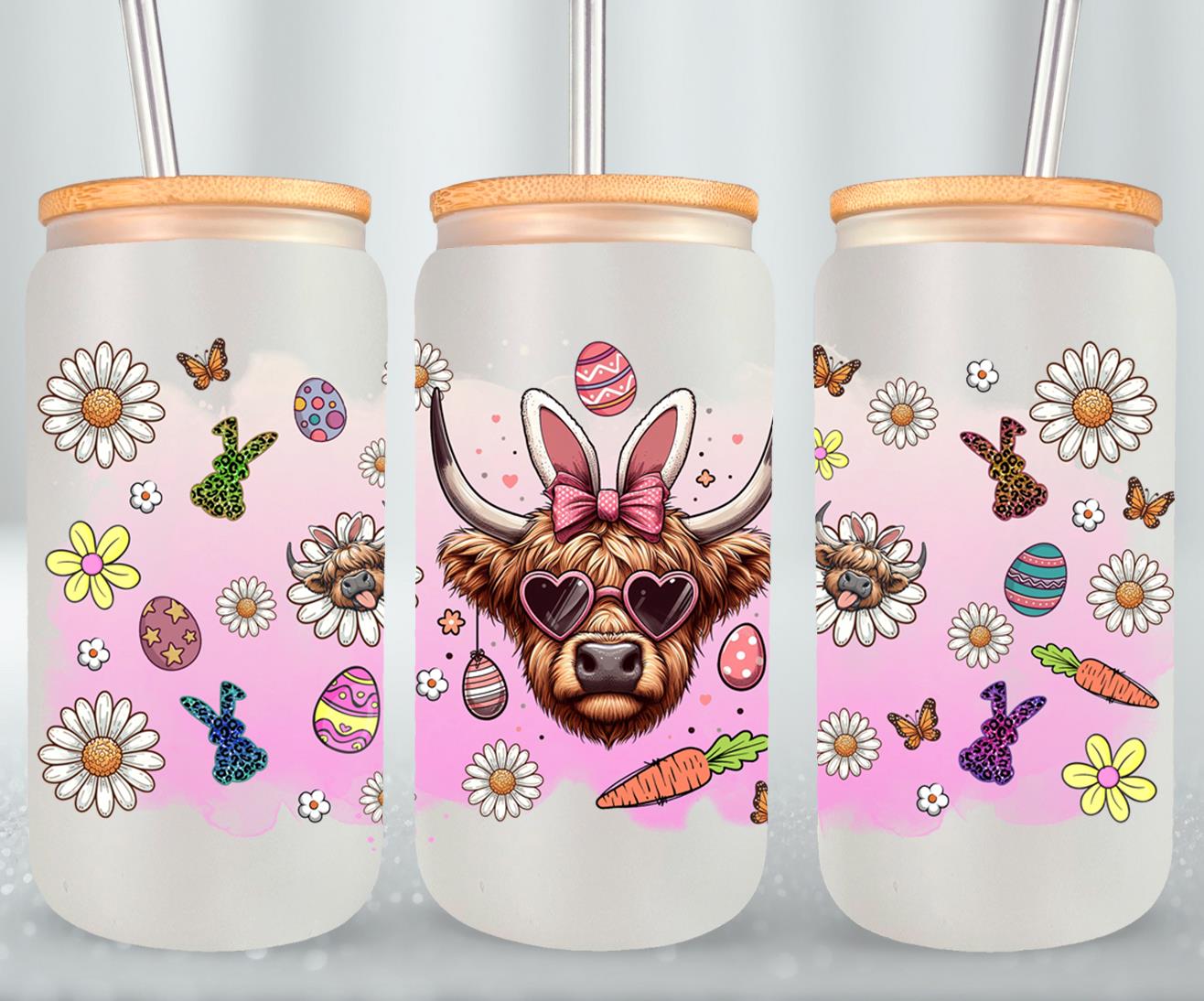 Highland Cow Easter-10401 - glass can