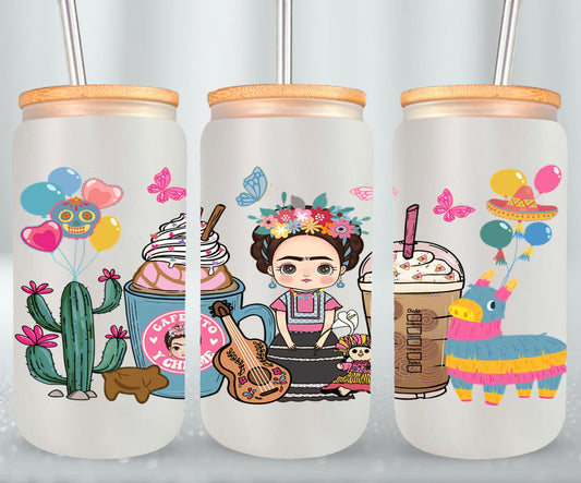Cafecito y Chisme Mexican Girl-10057 - glass can