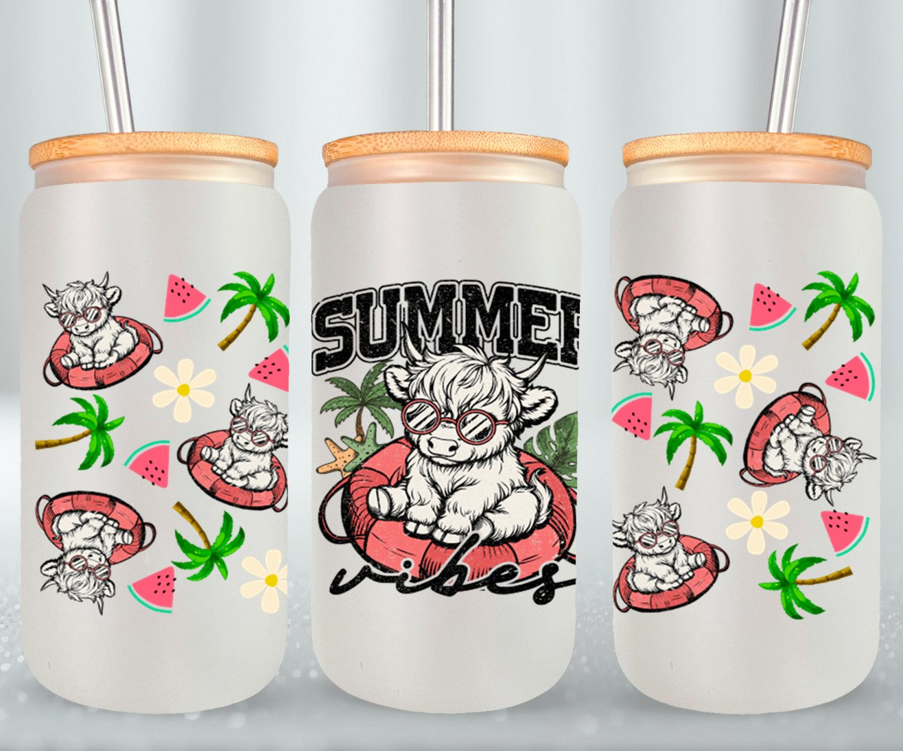 Summer Highland Cow-10670 - glass can