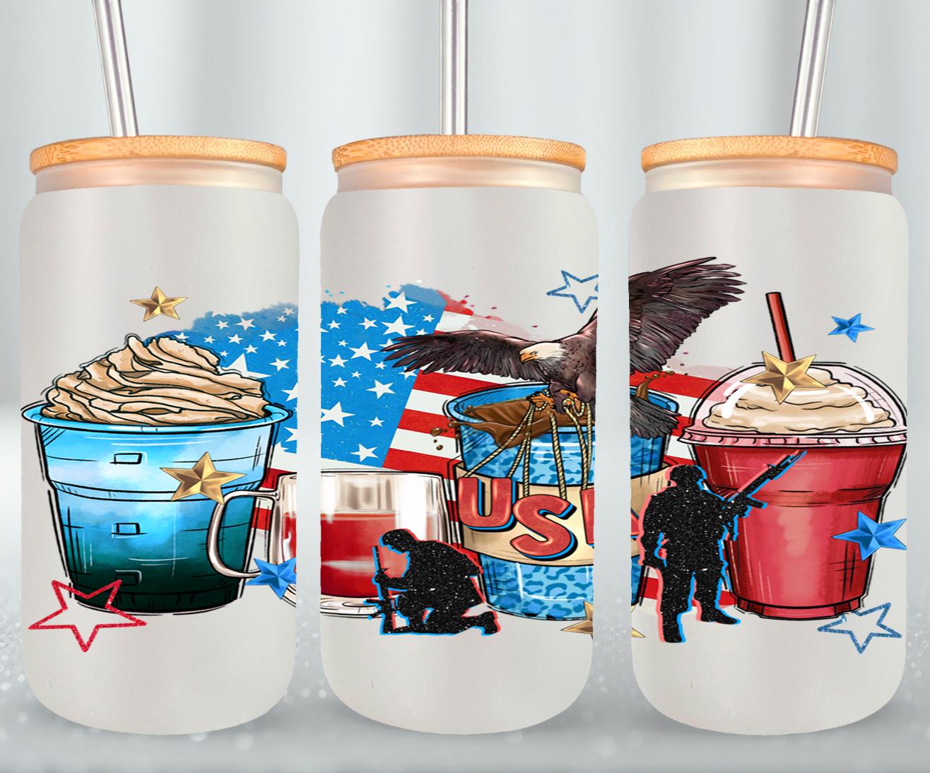 4th of July Coffee Cups - glass can