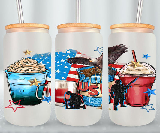 4th of July Coffee Cups - glass can