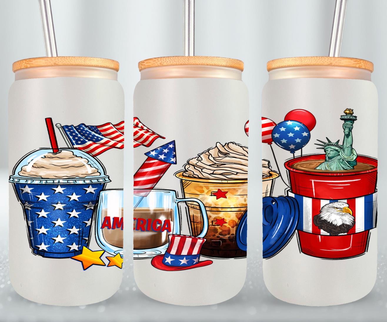 4th of July Coffee Cups - glass can