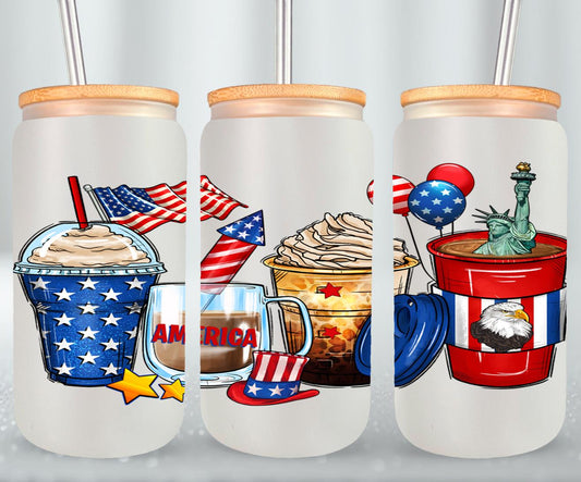 4th of July Coffee Cups - glass can
