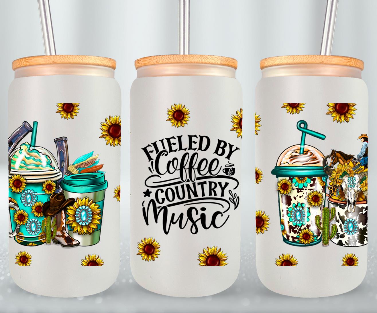 Fueled By Coffee And Country Music-10470 - glass can