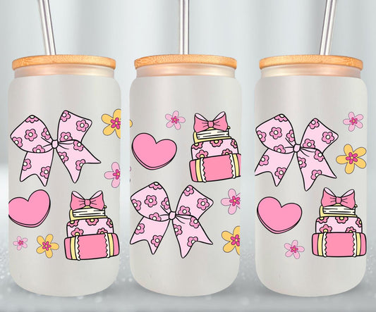 Bows and Books - glass can