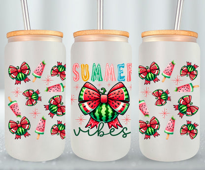 Summer Vibes Watermelon Coquette Bow-10672 - glass can