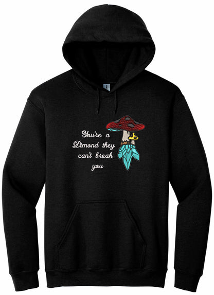 Crystal mushroom, positive message in embroidery - hoodie